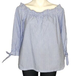 LOFT blue and white stripe peasant top, medium